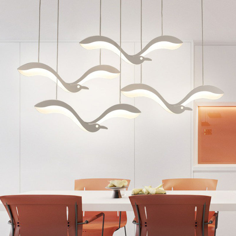Simplicity Acrylic White LED Pendant Light with Flying Bird Design for Dining Room