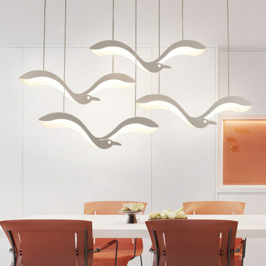 Simplicity Acrylic White LED Pendant Light with Flying Bird Design for Dining Room
