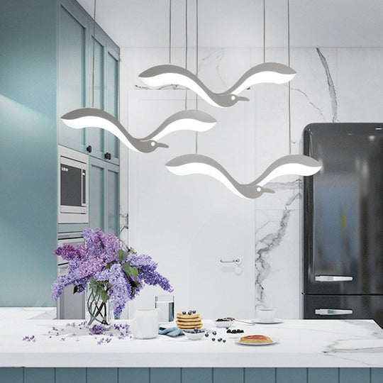 Simplicity Acrylic White LED Pendant Light with Flying Bird Design for Dining Room