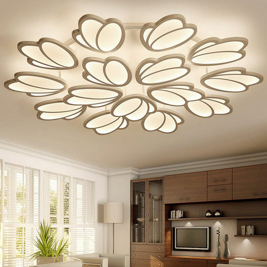 Modern White Acrylic Floral Led Semi Flush Ceiling Light Fixture For Living Room 15 / Warm
