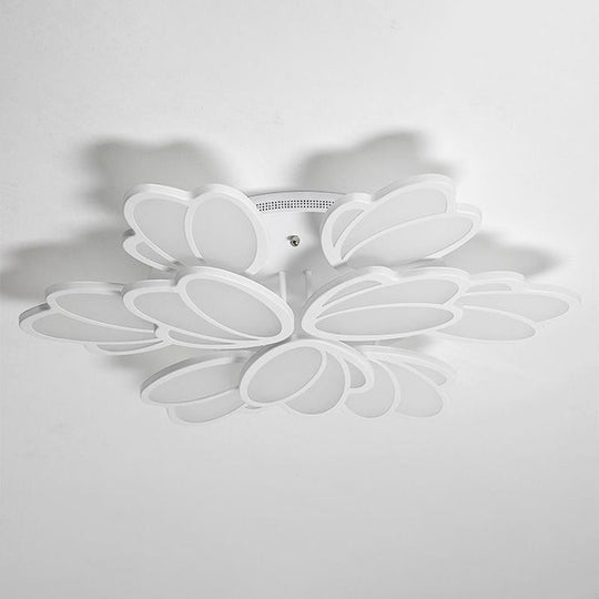 Modern White Acrylic Floral Led Semi Flush Ceiling Light Fixture For Living Room