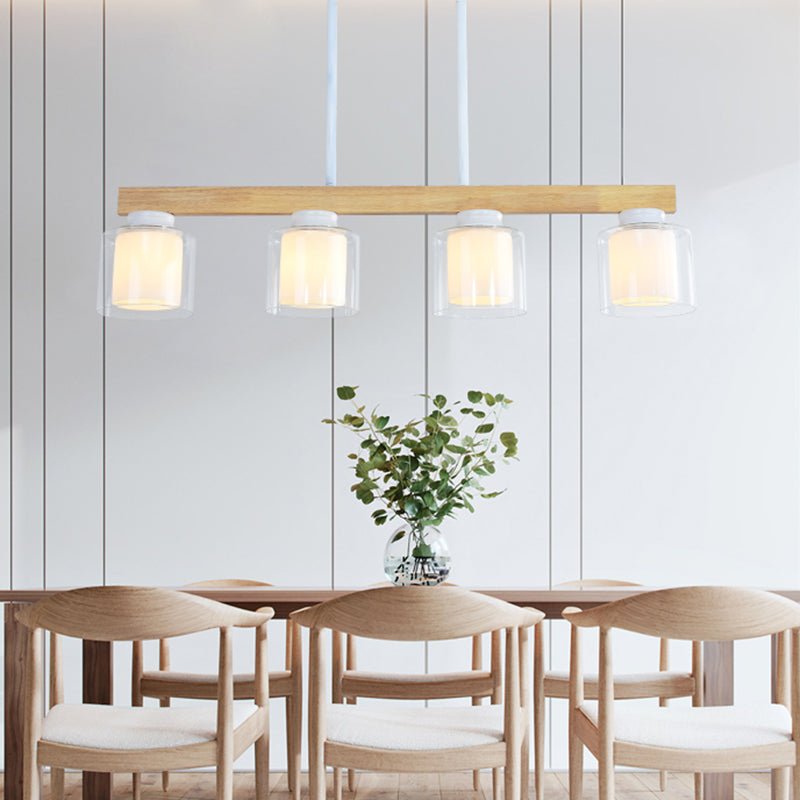 Japanese White Glass Cylinder Led Island Pendant Ceiling Light For Dining Room
