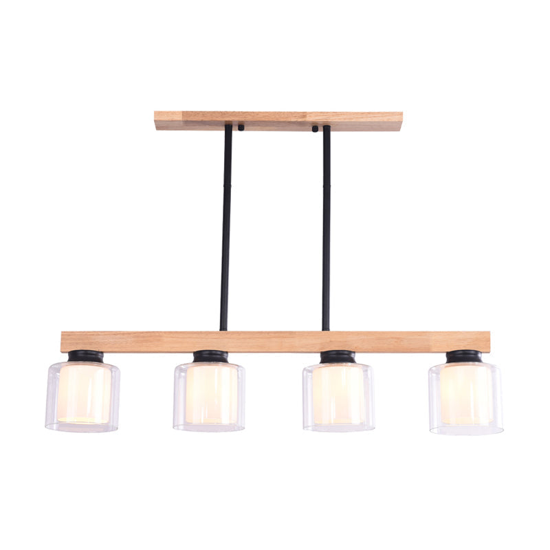 Japanese White Glass Cylinder Led Island Pendant Ceiling Light For Dining Room