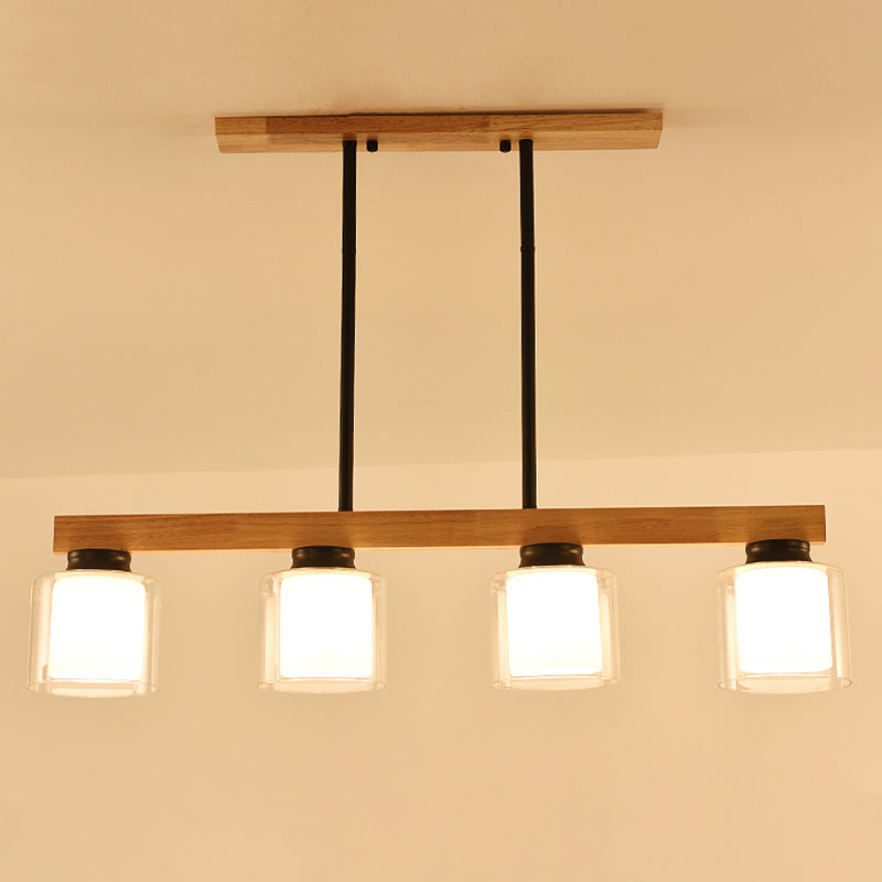 Japanese White Glass Cylinder Led Island Pendant Ceiling Light For Dining Room 4 / Black