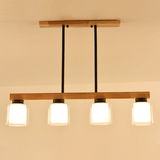 Japanese White Glass Cylinder Led Island Pendant Ceiling Light For Dining Room 4 / Black