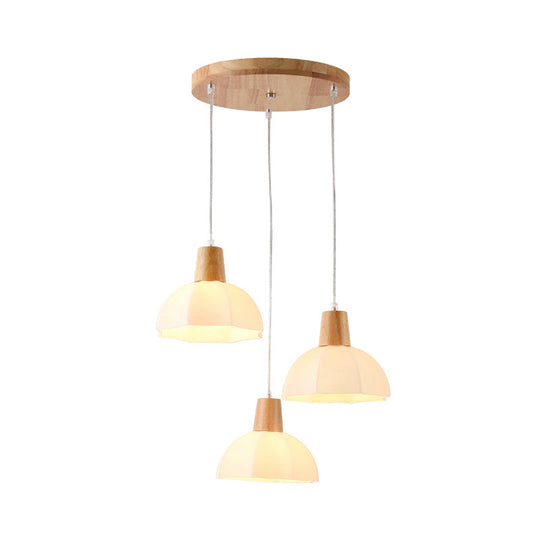 Plafonnier Demi-Sphère de Style Nordique - Verre Blanc, Luminaire à Suspension à 3 Ampoules pour Salle à Manger