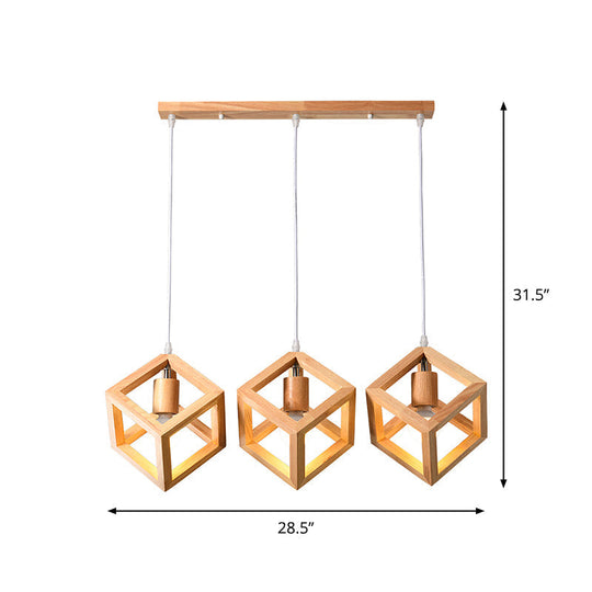 Minimalist Geometric Wood Ceiling Light With 3 Bulbs For Dining Rooms