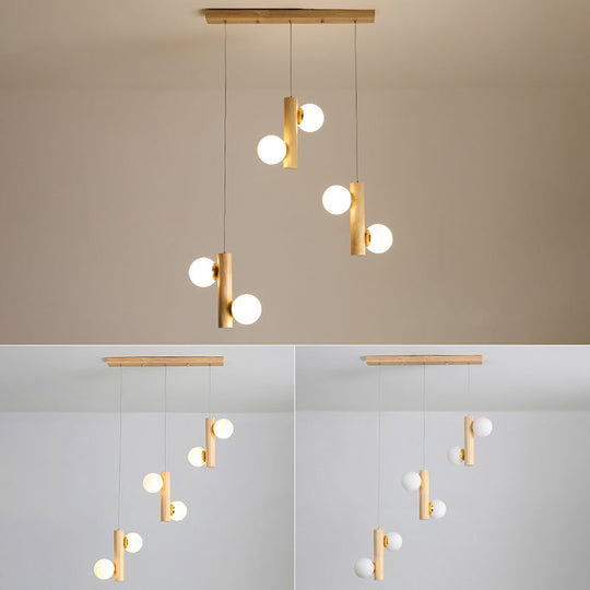 Suspension contemporaine en verre crème clair Modo en bois pour salle à manger