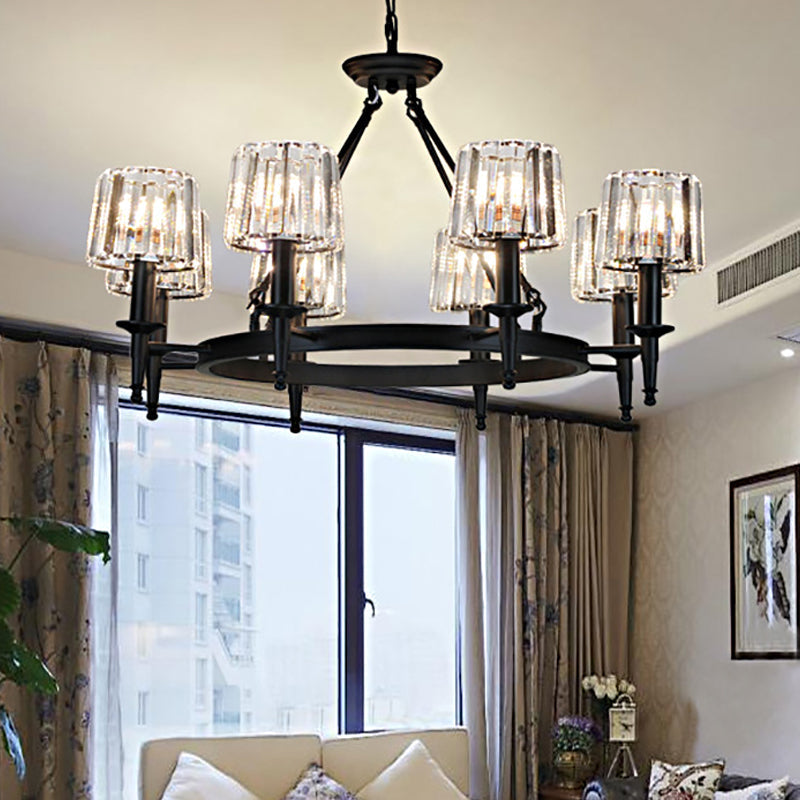 Contemporary Crystal Circle Chandelier Lamp with 6/8 Bulbs - Black Hanging Pendant Light for Living Room