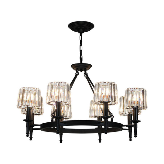 Contemporary Crystal Circle Chandelier Lamp with 6/8 Bulbs - Black Hanging Pendant Light for Living Room