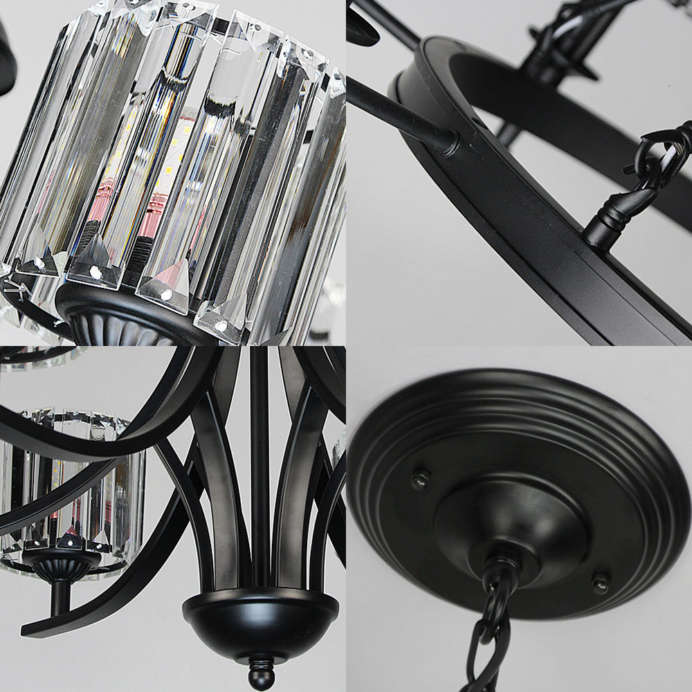 Contemporary Crystal Circle Chandelier Lamp with 6/8 Bulbs - Black Hanging Pendant Light for Living Room