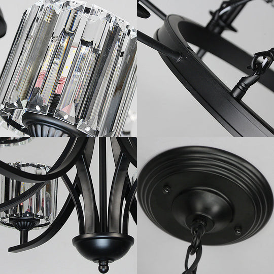 Contemporary Crystal Circle Chandelier Lamp with 6/8 Bulbs - Black Hanging Pendant Light for Living Room