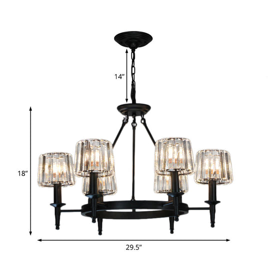Contemporary Crystal Circle Chandelier Lamp with 6/8 Bulbs - Black Hanging Pendant Light for Living Room