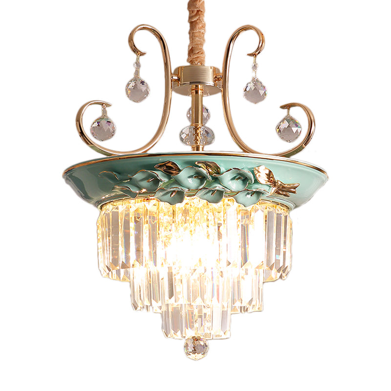 Retro Crystal 3-Head Green Tiered Pendant Chandelier - Perfect for Living Room