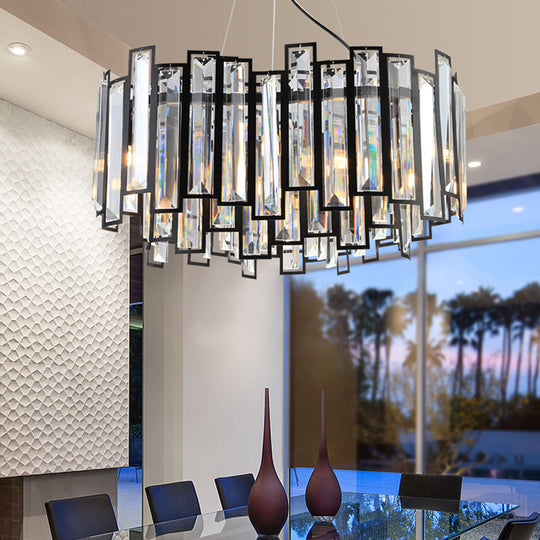 Modern Geometric Crystal Block Chandelier with Black Metal Frame - 12 Light Ceiling Light for Bedroom