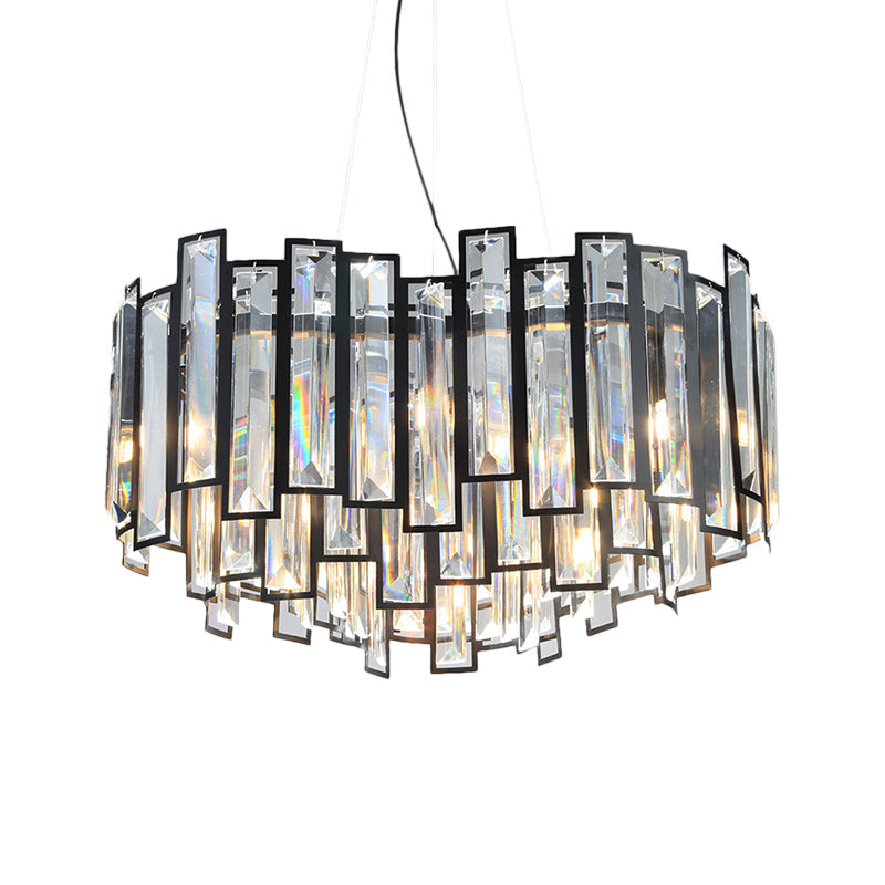 Modern Geometric Crystal Block Chandelier with Black Metal Frame - 12 Light Ceiling Light for Bedroom