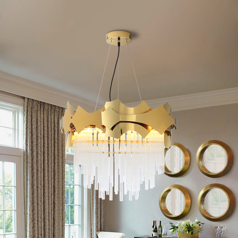 Modern Tapered Chandelier Pendant Light - Clear Glass - 6-Light - Gold Finish