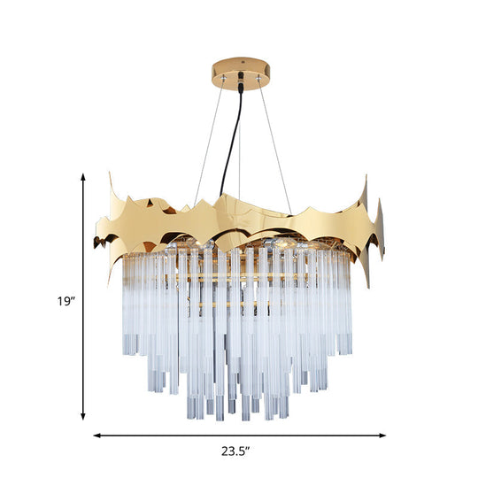 Modern Tapered Chandelier Pendant Light - Clear Glass - 6-Light - Gold Finish