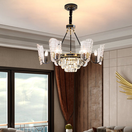 Modern Crystal Shield Ceiling Chandelier - 4/6/8 Lights - Black Hanging Light Kit