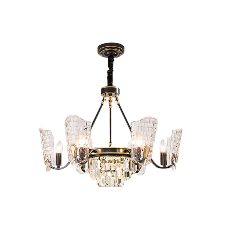 Modern Crystal Shield Ceiling Chandelier - 4/6/8 Lights - Black Hanging Light Kit