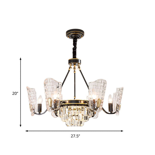 Modern Crystal Shield Ceiling Chandelier - 4/6/8 Lights - Black Hanging Light Kit