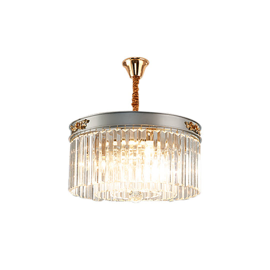 Modern Rectangular Drum Chandelier Light - Crystal, 3/4 Lights, Dining Room Hanging Pendant - 16"/19.5" Wide
