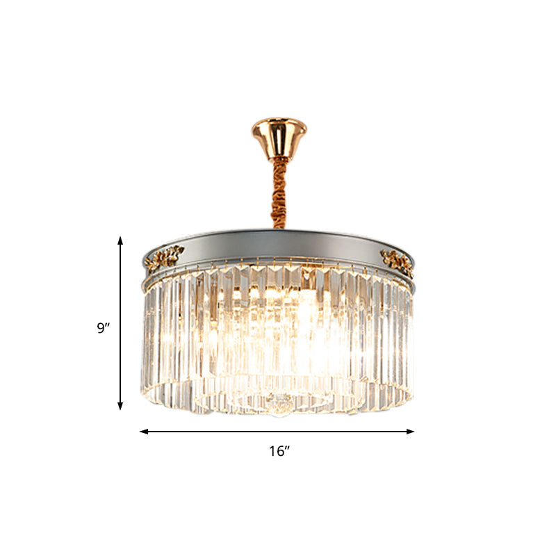 Modern Rectangular Drum Chandelier Light - Crystal, 3/4 Lights, Dining Room Hanging Pendant - 16"/19.5" Wide