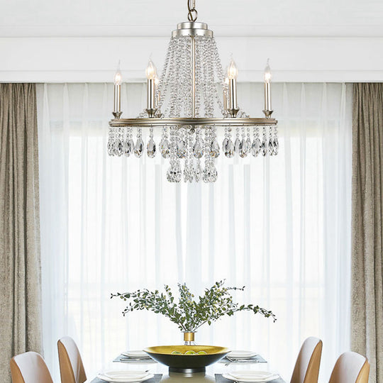 Modern Metal Candle Chandelier Pendant Light - 6-Light Nickel Suspension for Dining Room