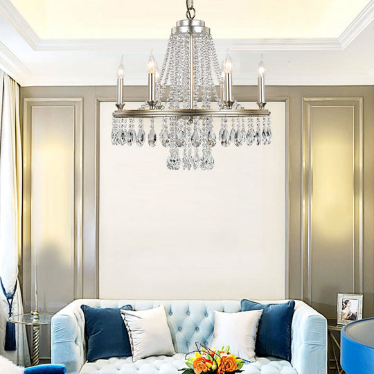 Modern Metal Candle Chandelier Pendant Light - 6-Light Nickel Suspension for Dining Room