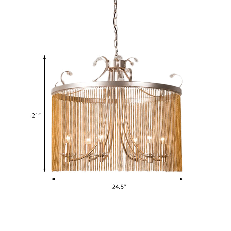 Modern Cylinder Crystal Strand Chandelier Ceiling Light - Gold Pendant, 3/5/6 Lights, 15"/19.5"/24.5" Wide