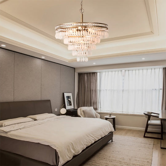 Contemporary Crystal 6-Light Tiered Ceiling Chandelier for Bedroom - Antique Silver Fixture