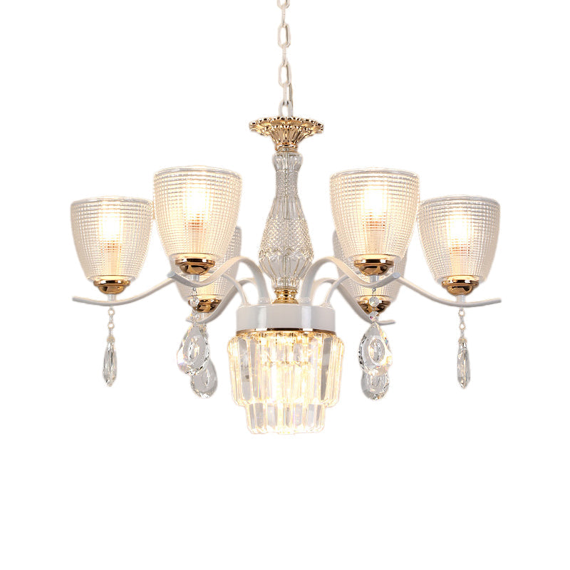 Contemporary Glass Cup Hanging Light Kit - 3/6/8 Lights Prism Chandelier with Cone Crystal Shade (White)