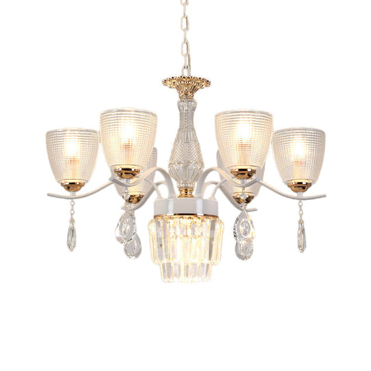 Contemporary Glass Cup Hanging Light Kit - 3/6/8 Lights Prism Chandelier with Cone Crystal Shade (White)