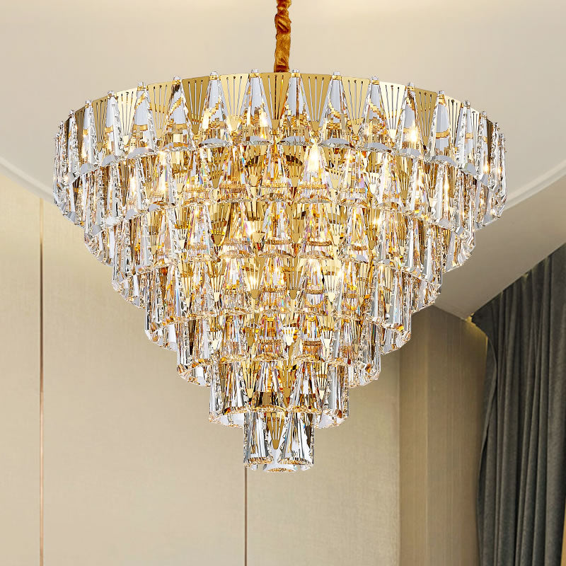 Contemporary Crystal Block Chandelier - 7 Tiers 10 Lights Gold Pendant Lighting