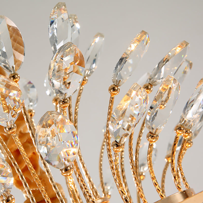 Tapered Chandelier Light with Modern Faceted Crystal, 9 Lights, Gold Finish – Ideal for Bedroom Hanging