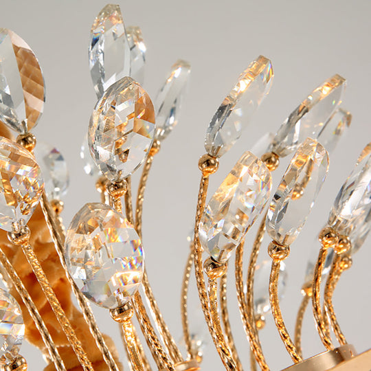 Tapered Chandelier Light with Modern Faceted Crystal, 9 Lights, Gold Finish – Ideal for Bedroom Hanging