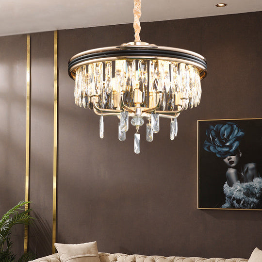 Modern Drum Ceiling Light Gold Chandelier, Crystal Block, 7/9 Lights, 18"/21.5" Wide