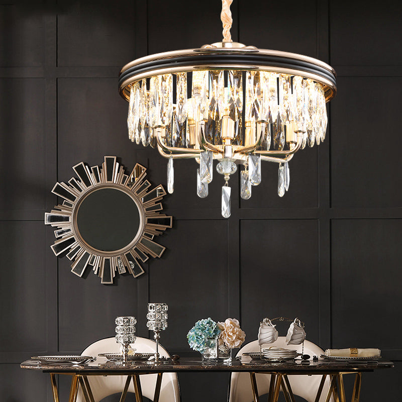 Modern Drum Ceiling Light Gold Chandelier, Crystal Block, 7/9 Lights, 18"/21.5" Wide