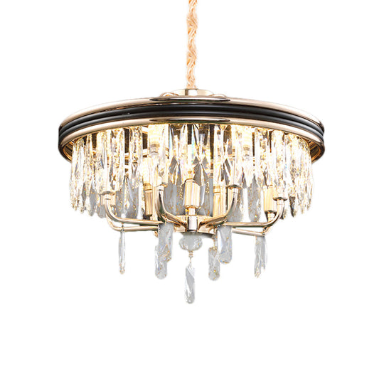 Modern Drum Ceiling Light Gold Chandelier, Crystal Block, 7/9 Lights, 18"/21.5" Wide