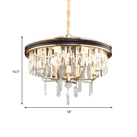 Modern Drum Ceiling Light Gold Chandelier, Crystal Block, 7/9 Lights, 18"/21.5" Wide