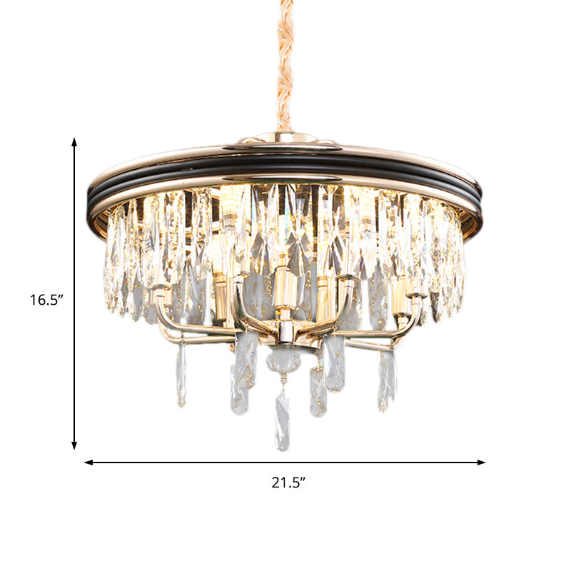 Modern Drum Ceiling Light Gold Chandelier, Crystal Block, 7/9 Lights, 18"/21.5" Wide