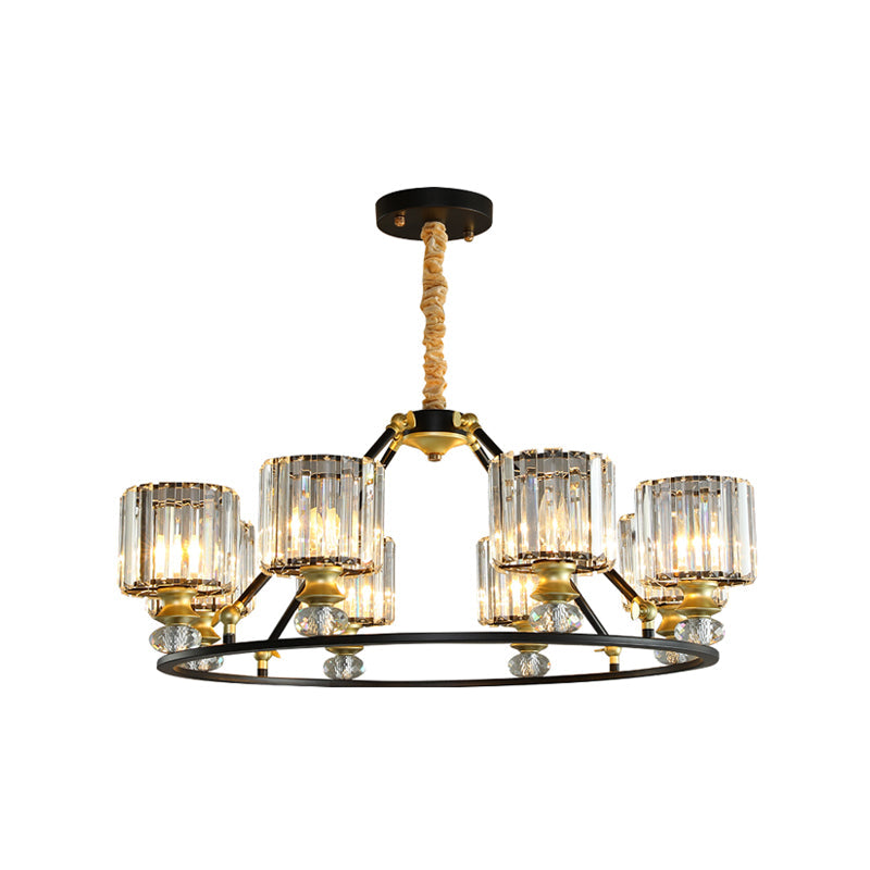 Modern Clear Crystal Cylinder Hanging Light Kit - Black Chandelier with 4/6/8 Lights for Living Room