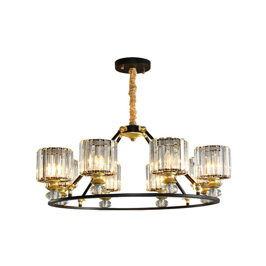 Modern Clear Crystal Cylinder Hanging Light Kit - Black Chandelier with 4/6/8 Lights for Living Room