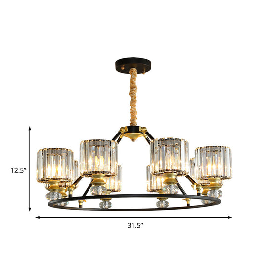 Modern Clear Crystal Cylinder Hanging Light Kit - Black Chandelier with 4/6/8 Lights for Living Room