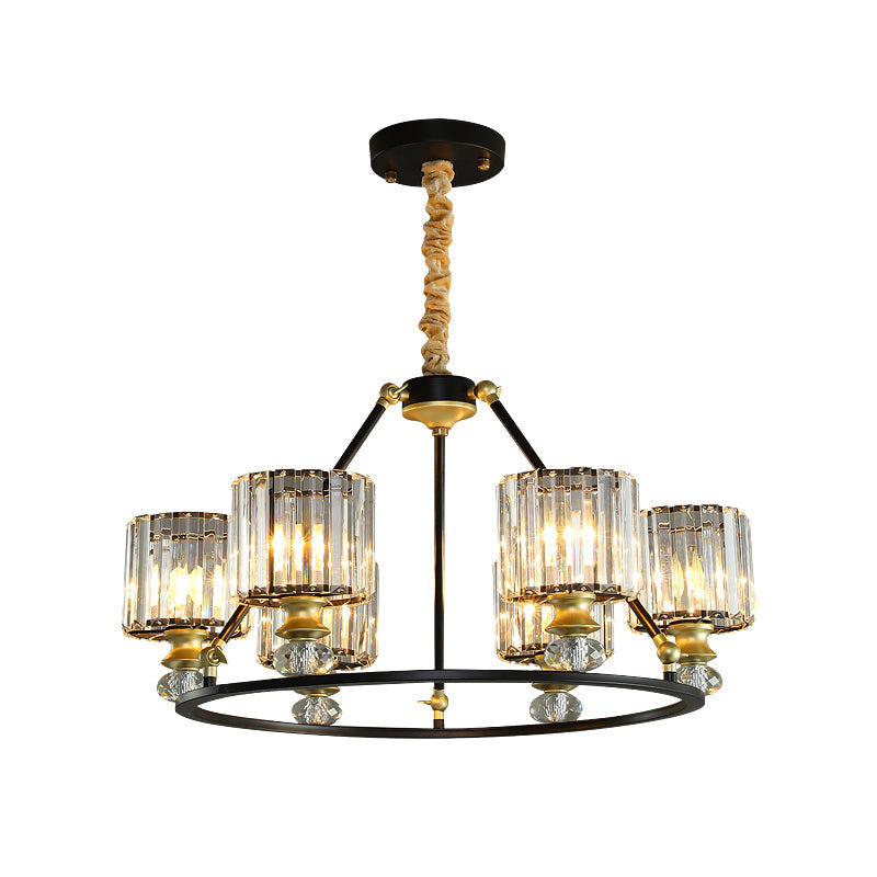 Modern Clear Crystal Cylinder Hanging Light Kit - Black Chandelier with 4/6/8 Lights for Living Room