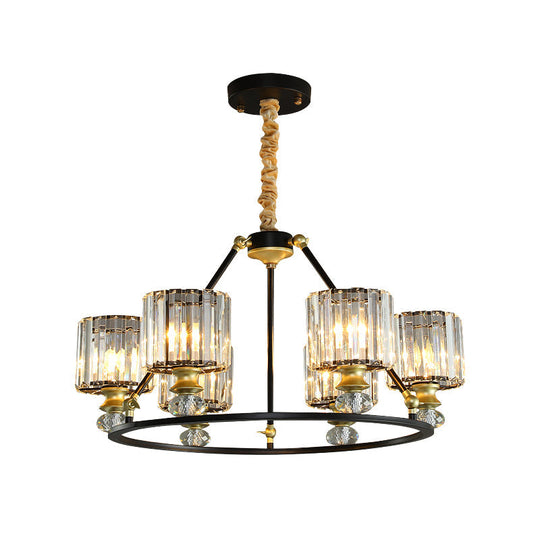 Modern Clear Crystal Cylinder Hanging Light Kit - Black Chandelier with 4/6/8 Lights for Living Room