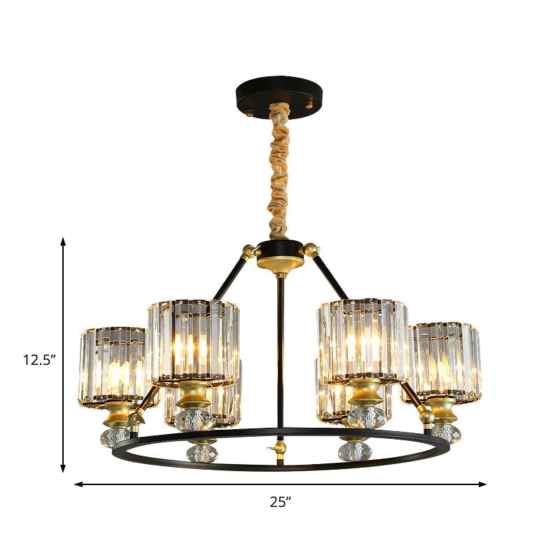 Modern Clear Crystal Cylinder Hanging Light Kit - Black Chandelier with 4/6/8 Lights for Living Room