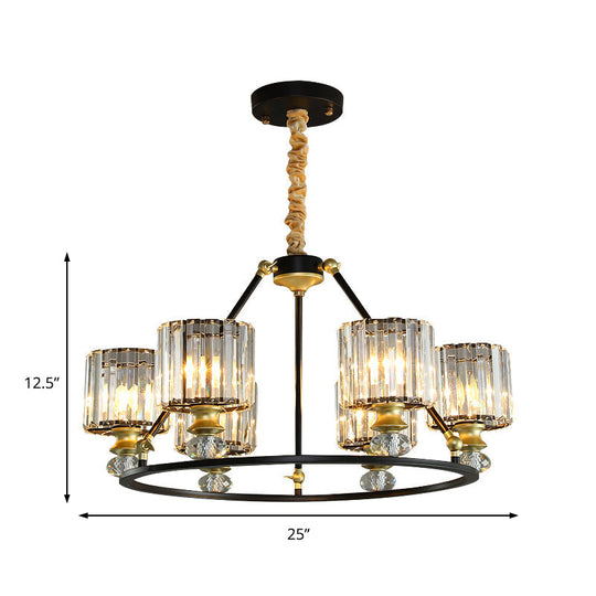 Modern Clear Crystal Cylinder Hanging Light Kit - Black Chandelier with 4/6/8 Lights for Living Room