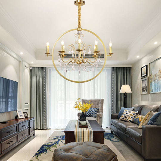 Modern Metal Candelabra Ceiling Light: 6/8 Light Brass Chandelier with Crystal Drop
