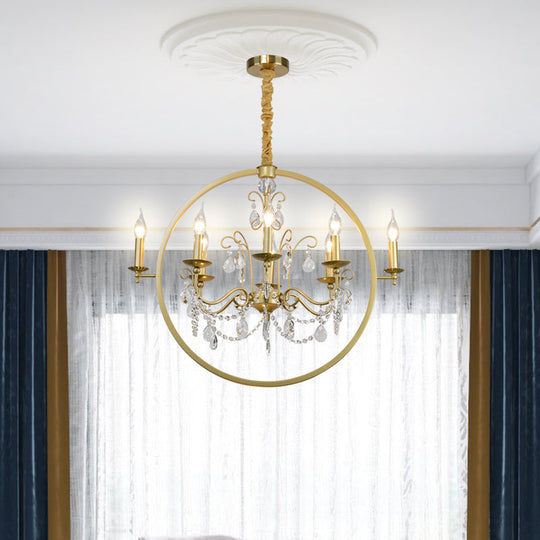 Modern Metal Candelabra Ceiling Light: 6/8 Light Brass Chandelier with Crystal Drop